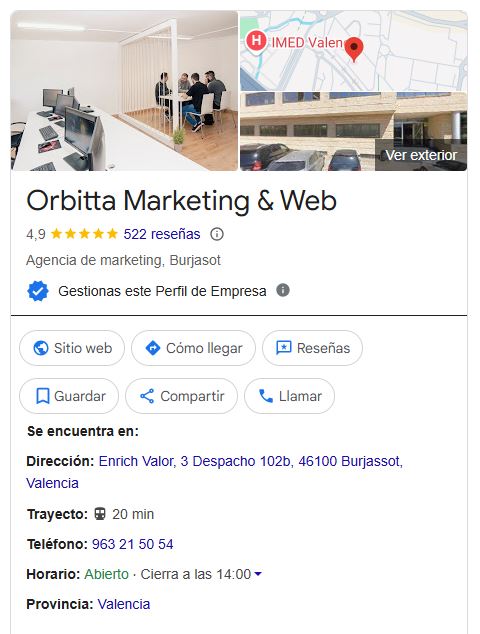 Ficha de empresa en busquedas Google